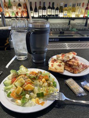 Pizza and salad from the buffet