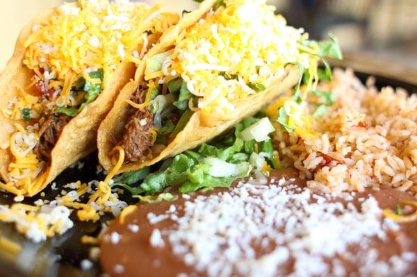 Crunchy tacos with shredded beef at Woody's Taco, Vancouver, WA.