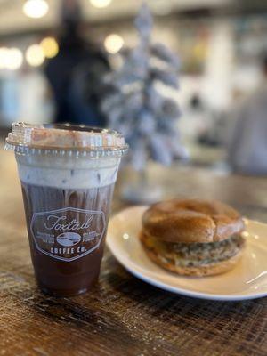 Peppermint Mocha Cold Brew and Breakfast Sandwich