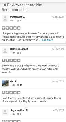 5 Star Yelp Reviews of Sowmini Shankar Notary Public.