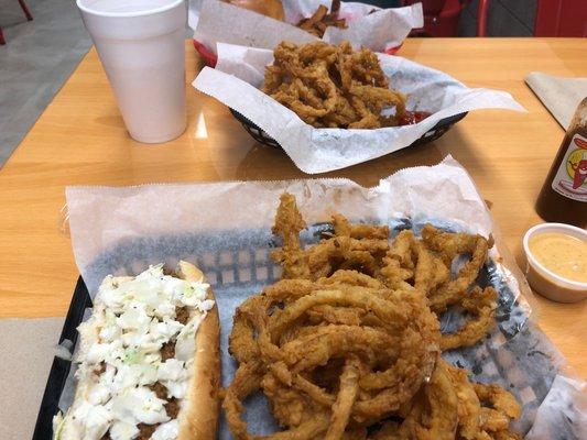 Chili slaw dog and onion straws. Both baskets were one order! I just had to share them.