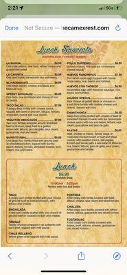 Online menu