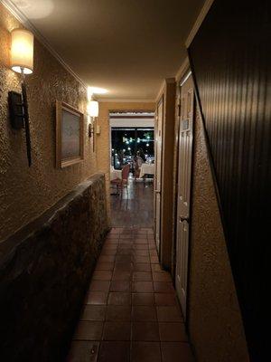 The hallway from the restaurant taking you to the back dining area and pub