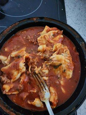 My meatless meat ravioli.  Total mess.