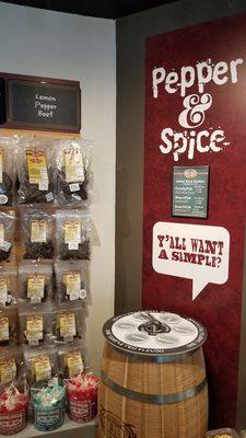 Beef Jerky Outlet Pepper and Spice Sampling Station.