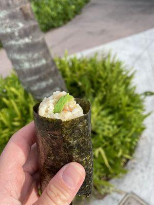 Hand roll (shrimp and ahi-spicy $5)