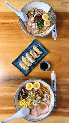 Gyoza ぎょうざ,  Spicy Miso スパイシーみそ and Tonkotsu とんこつ