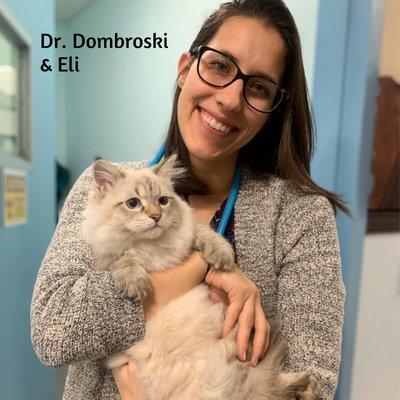 Dr. Dombroski and the handsome Eli. He was in for his Pre-op neuter bloodwork and goodness knows we support that!