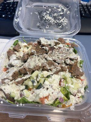 Lamb over salad! One of the best I've had, fresh dressing and ingredients, good ratio.