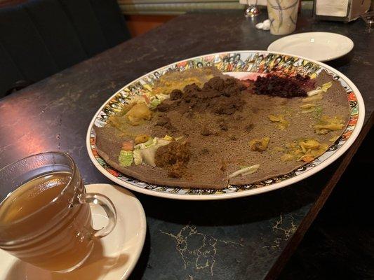 Injera and Zigni with veggies