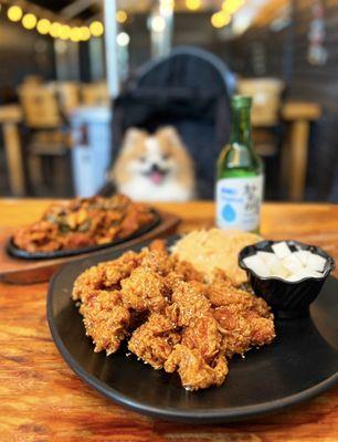 Spicy Garlic Boneless KFC ($22), Spicy Pork ($21), Chamisul Fresh ($13)