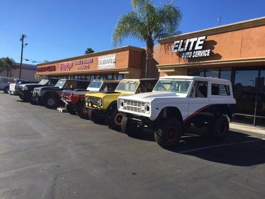 A few Bronco's lined up for work at Elite