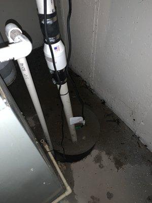 unplugged sump pump left by All Clear technician (Jeff)