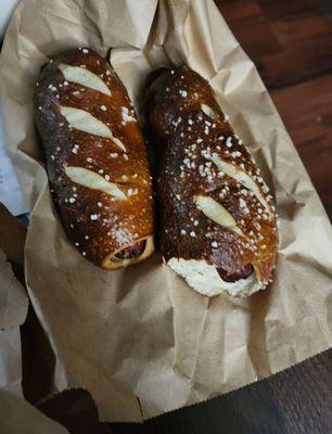 The best Pretzel wrapped sausages (I took a bite )...