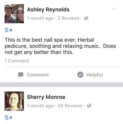 Reviews/comments on the Facebook page from previous customers about their visit at Bellagio Nails & Salon!