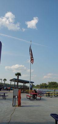 Looking out towards the river from the stage/bounce house area.