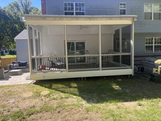 Screen porch remodel , all new Fiberon decking and vinyl rails with a paver patio