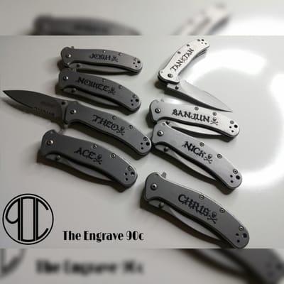 Finished set of custom knifes, stainless steel