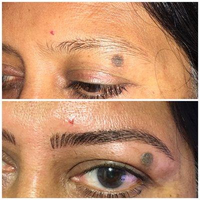 Ones again a very little eyebrow. So I performed magic with Microblading. She is very happy and excited.