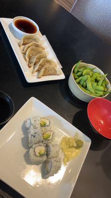 3a. Chicken Gyoza 2a. Edamamei California Roll