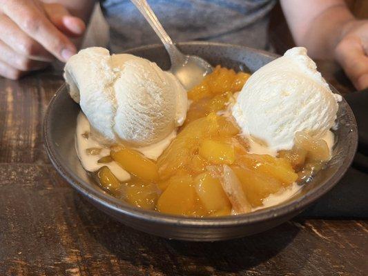 Peach cobbler and ice cream