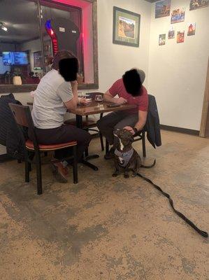 Fellow patrons giving the doggo his pets