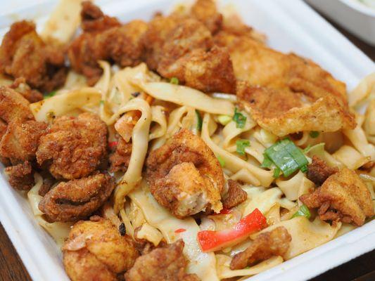 Chowfun with fried chicken