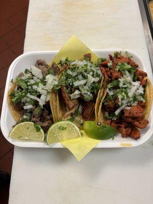 Tacos Carnitas,Al pastor and carne asada