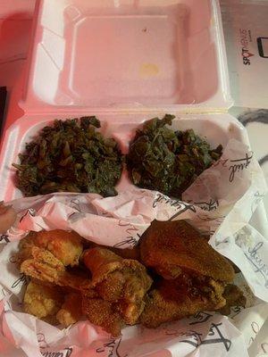 Wing & Shrimp Dinner , Double Collard Greens (Jerk season)