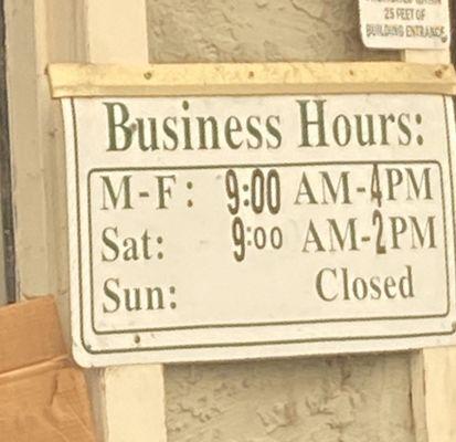 Updated Business hours for the week  9/10/20