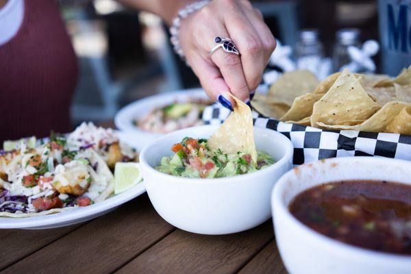 Fresh guacamole and salsa