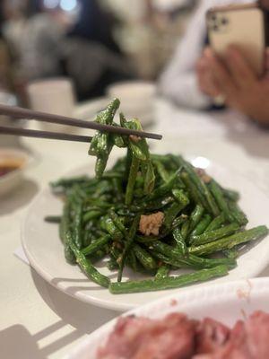 String beans with minced pork stir fry