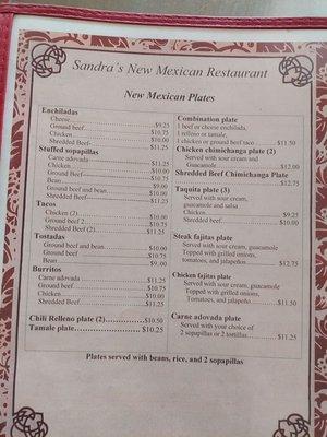 Menu - New Mexican Plates 8-23-23