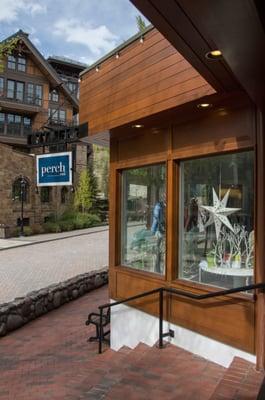 Photo of the Perch Vail store front in the middle of Vail Village, across from Solaris, in the beautiful resort town of Vail, Colorado!