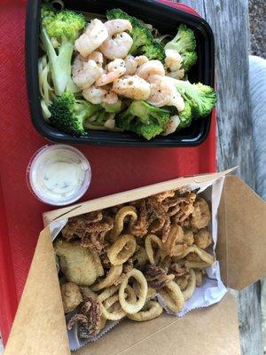 Fishermans Platter and Shrimp and Broccoli