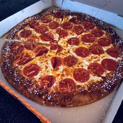 Pretzel  crust pizza  with pretzel sauce $6