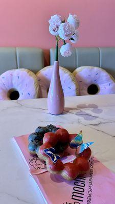 Strawberry garden and black sesame donuts