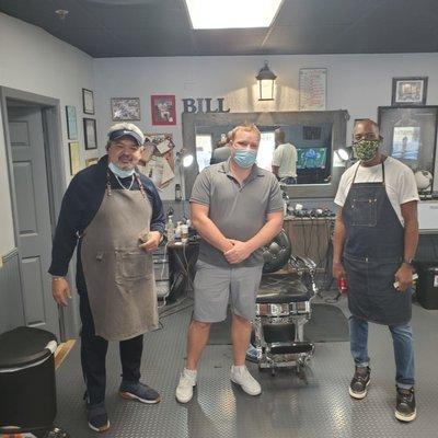 Master Barber Bill, myself, and Master Barber Kenny in their shop.  Great place and phenomenal barbers.