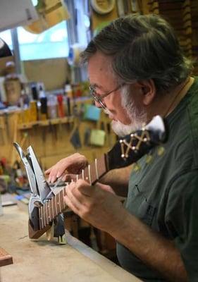 Dave refretting a 1950's Silvertone/Danelectro.