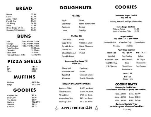 Menu as of 12/1/2022