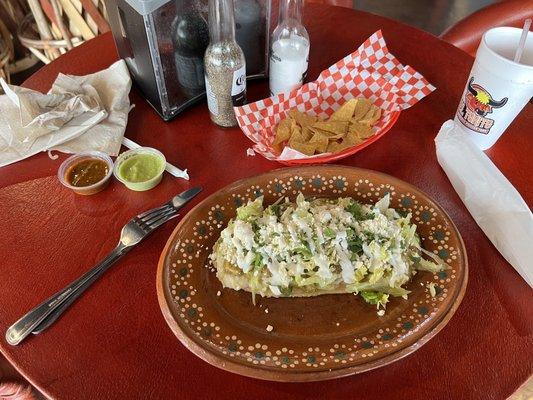 Huarache with Chicharrón.