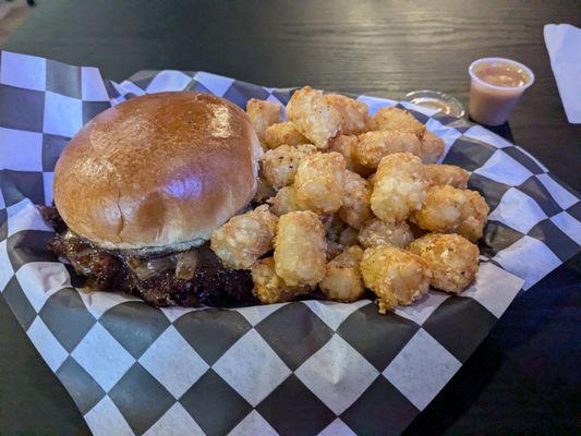 Double Smash Burger w/onions and Tots