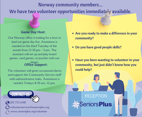 Our Norway office is looking for a host to lead our game day fun. Assistance is needed on the third Tuesday of the month from 12:30 pm - 3 p