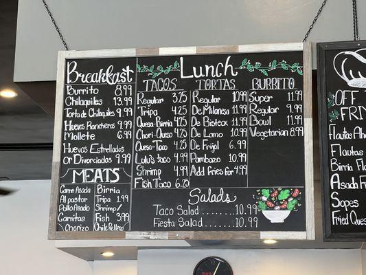 Menu as of September 2022.