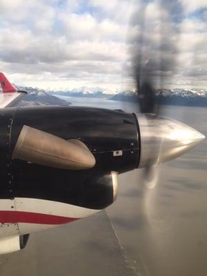 Aboard a Dash-8 climbing out of Anchorage (ANC) over Turnagain Arm towards Kenai (ENA) on a late afternoon Spring day.