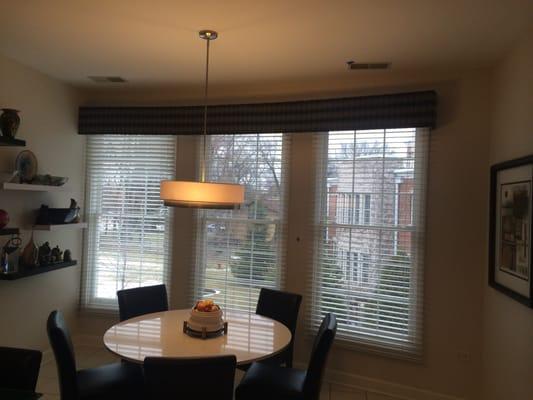 Custom Curved Cornice with Wood Blinds. Nice Fit!