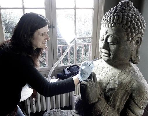 Rowan Geiger with a 10th century Buddha from the Song-Yuan Dynasty.
http://www.sfartconservation.com/