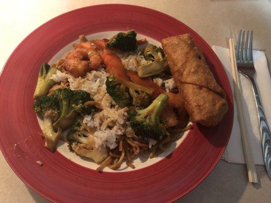 Egg Roll Vegetable Lo Mein Shrimp and Broccoli