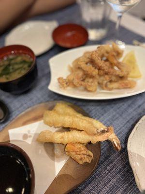 FRIED SQUID LEG $13 (back) | SHRIMP & VEGETABLE TEMPURA $22 (front)