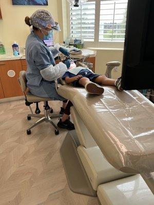 My 3 year old getting his teeth cleaned.